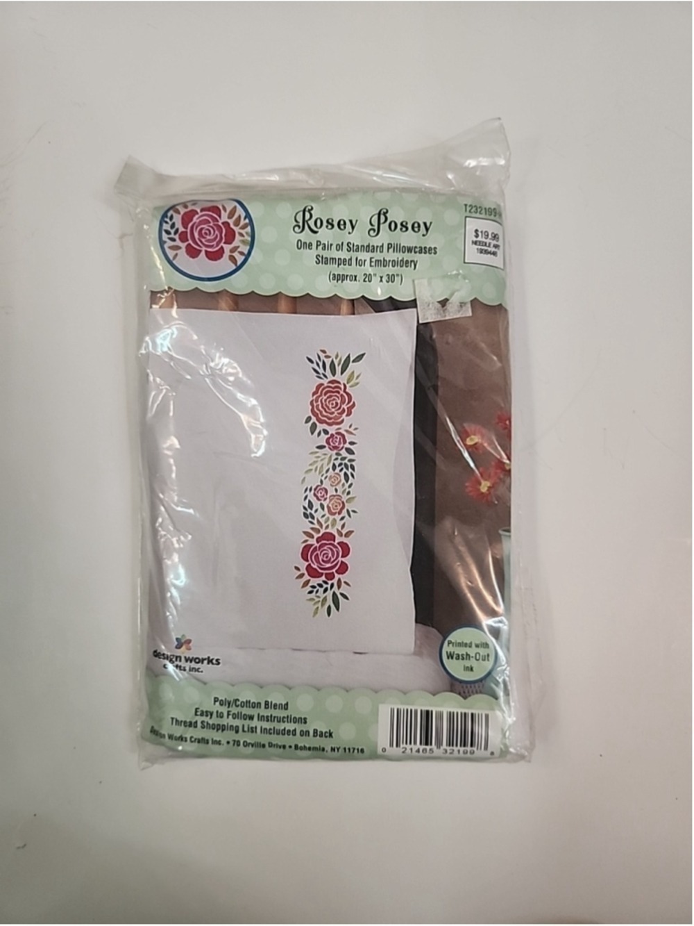 DESIGN WORKS “ROSEY POSEY” 2 PREMIUM PILLOW CASES STAMPED EMBROIDERY!